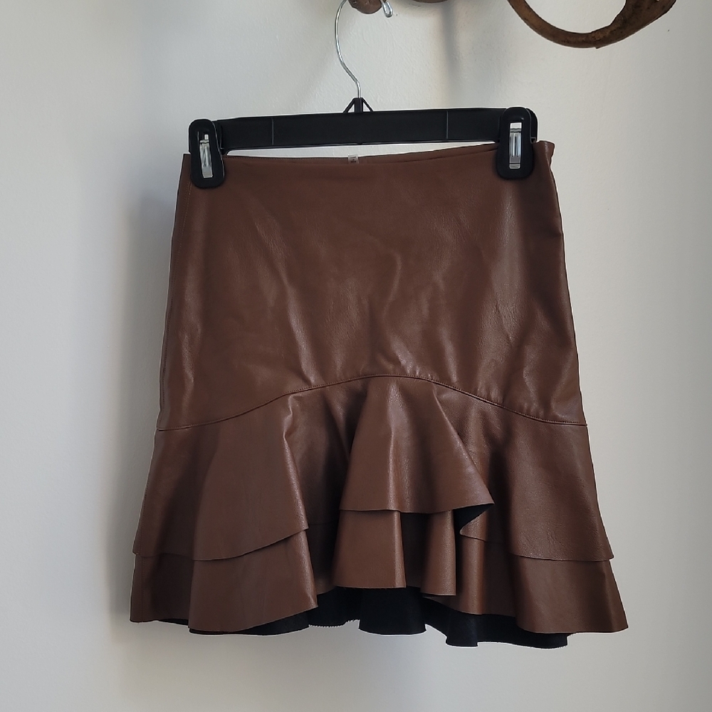 Soprano Brown Ruffled Mini Skirt for Work